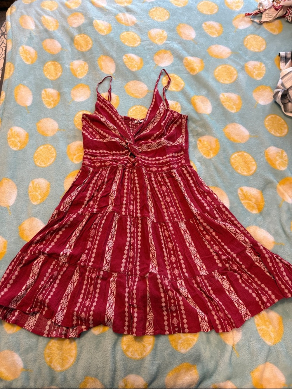 miami Burgundy Red Printed Twist-Front Mini Dress